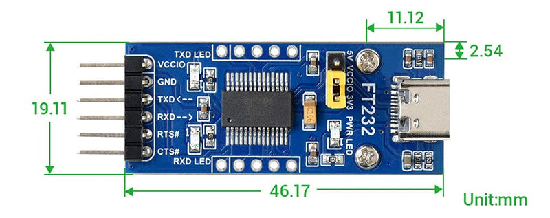 FT232 USB to UART (TTL) Communication Module, USB-C Connector, Compatible 3.3V/5V Logic Level, Supports Mac OS, Linux, Android, Wince, Windows 7/8/8.1/10/11... FT232 USB UART Board (Type C)