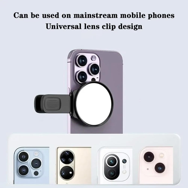 Selfie Mirror Compact Phone Mirror Universal Phone Clip for iPhone 15/14/13/12 Android Samsung Smartphone Selfie Vlog Accessories