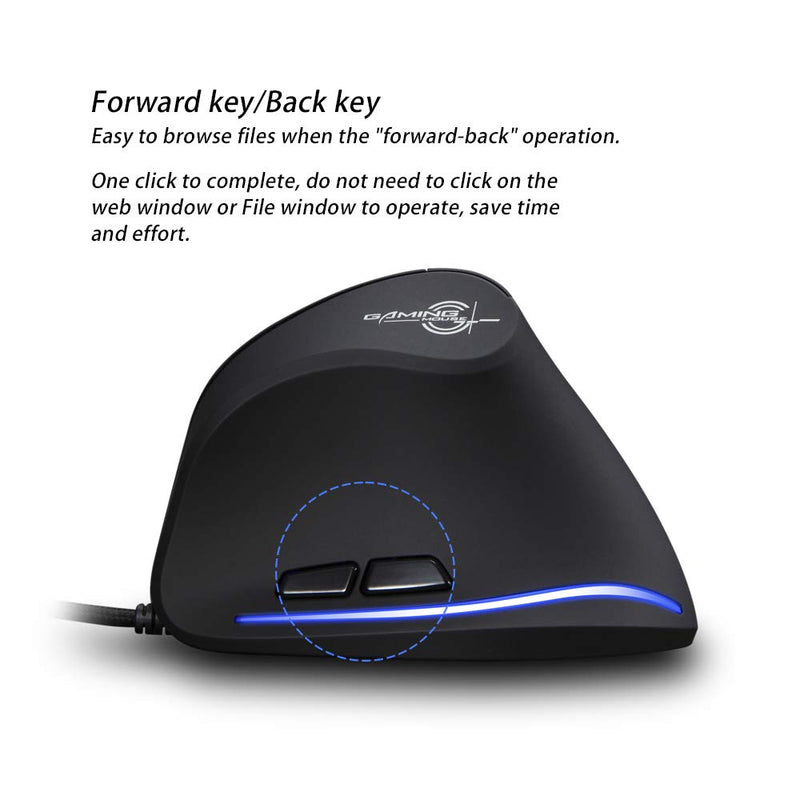 Zelotes T20 Vertical Mouse, Wired Ergonomic Mouse, 3200DPI,6 Buttons, LED Optical Mouse Mice for Computer, Laptop, PC – Black