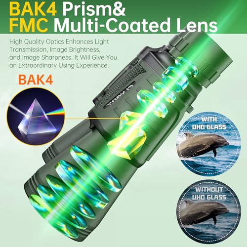 20x50 High Powered Binoculars for Adults, Waterproof Binoculars with Low Light Vision for Bird Watching Hunting Camping Travel Cruise Hiking Sports Stargazing, Gifts for Men Dad Green