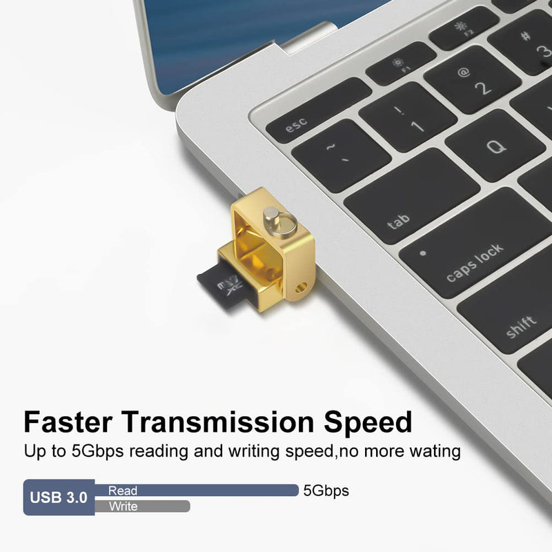 Micro SD Card Reader, BorlterClamp USB C SD Card Reader, USB C to Micro SD/TF Memory Card Reader Adapter, Compatible with MacBook, Laptops, Galaxy Phones and More (Gold)