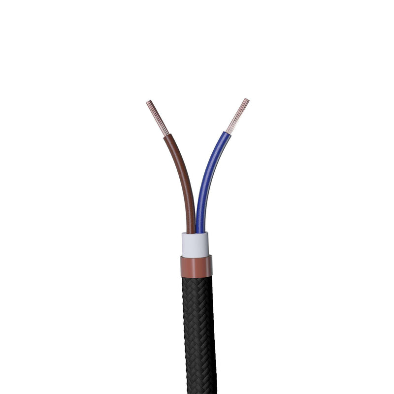 Textile Cable for Lamps, Various Colours, 2 Core, 2 x 0.75 mm2, black 3 Meter
