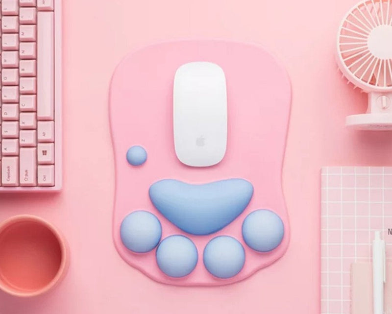 Soft Silicone Cat Paw Mouse Pad with Wrist Rest Support Funny Cartoon Wrist Cushion Comfort Protected Computer Mouse Mat Desk Decor for Easy Typing & Pain Relief (10.7x7.9x0.9'') (Pink) Pink