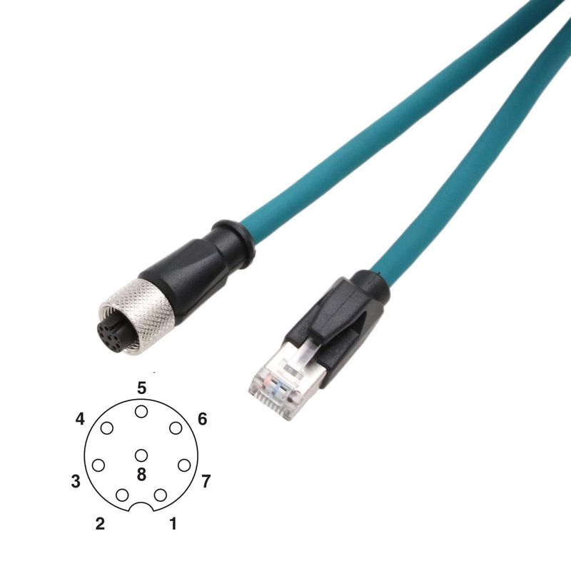 Ethernet Cable M12 A-Coded 8 Pin Female to RJ45 Cat-7e Patch Cord for Industrial Actuator Sensor Profibus Network Automation Application 10m 10 m