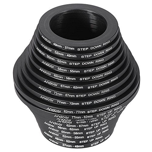 Andoer® 18pcs Step Up/Step Down Lens Filter 37 49 52 55 58 62 67 72 77 82mm Metal Adapter Ring Kit 18 pcs