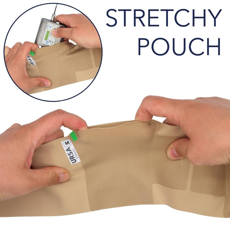URSA Double Pouch Waist Strap - Ultra Slim, Breathable & Stretchy Microphone Transmitter Straps. Compatible with Most Transmitter/Receivers (Beige, Medium Waist) Beige