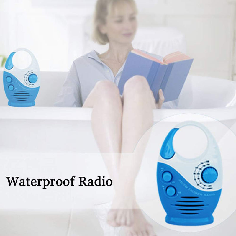 Waterproof Shower Radio, Splash Proof AM/FM Radio with Top Handle for Bathroom Outdoor Use - Built-in Speaker & Adjustable Volume(Blue and White) blue and white