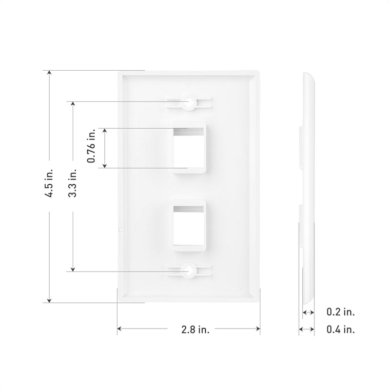 Cable Matters 10-Pack Low Profile 2-Port Keystone Jack Wall Plate, RJ45 Wall Plate for Keystone Jacks in White