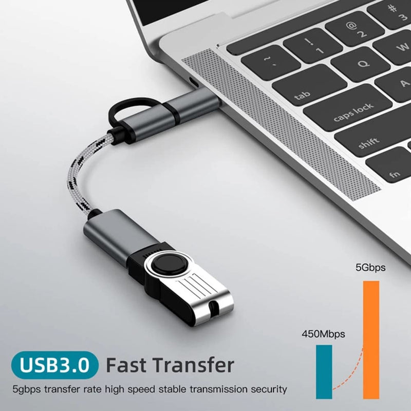 OTG Adapter Cable,2 in 1 USB to Type-C,USB to Micro USB Nylon USB 3.0 Interface Fast Transfer Connector Converter for Cellphone Charging Line (Grey) Grey