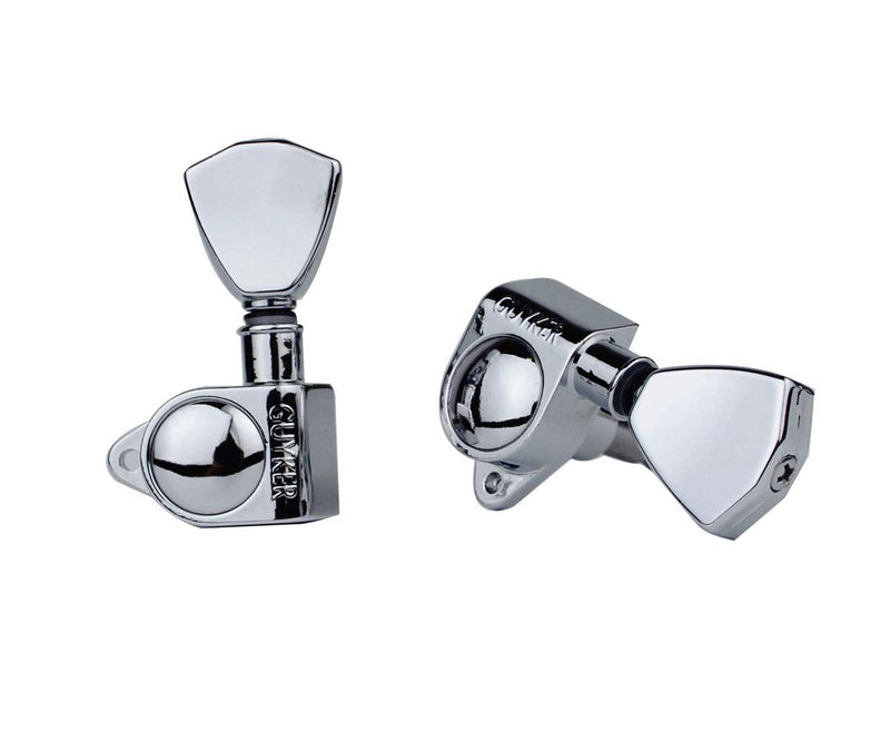 Guyker Guitar Machine Heads (3L + 3R Handed) – 1:21 Sealed Tuners Tuning Key Pegs with Trapezium Button Replacement for Electric, Folk or Acoustic Guitars – Chrome, GK104