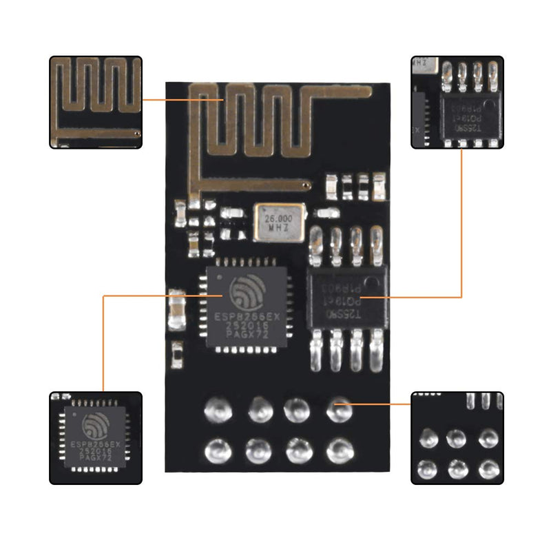 Aitrip 5pcs ESP8266 ESP-01 Serial Wireless Transceiver WiFi Module 1MB SPI Flash DC3.0-3.6V for Arduino (ESP-01)