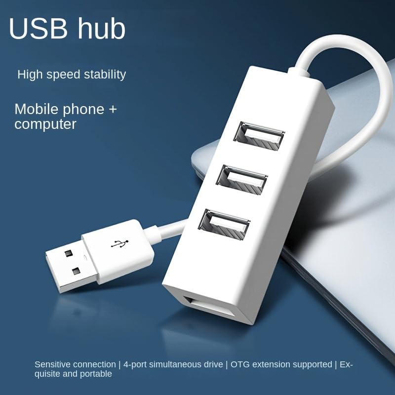 4-Port USB 2.0 Hub Portable USB Splitter, Black | High Speed USB Expansion Adapter, For Laptop PC, Support Mouse Keyboard Flash Drive OTG, Compact, For Computer & Mobile Phone