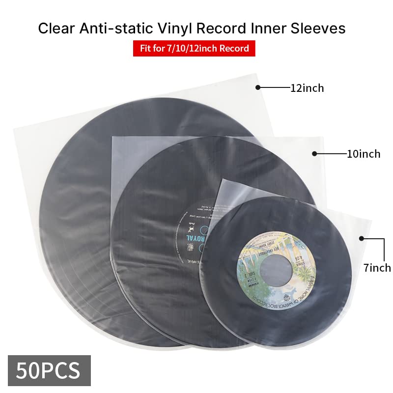 [AUSTRALIA] - 7 Inches EP Vinyl Record Inner Sleeves, 50PCS Anti Static Plastic Round Bottom Protective Sleeves for Vinyl Record, Translucent 7 inch 