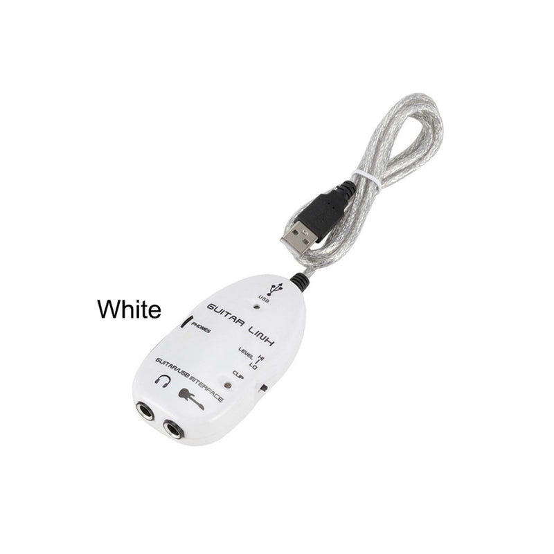Walfront Guitar Link Cable Adapter USB Interface Recorder for PC Computer, with Stereo Headphone Output, USB Powered for Monitoring with Active Monitor Speakers (White) White