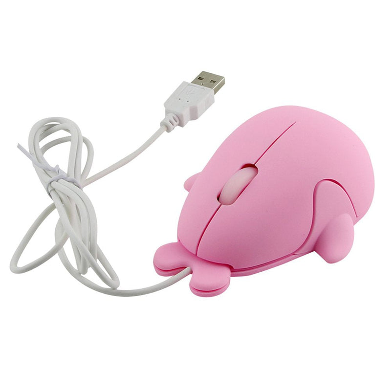 Fashionable Cute Animal Baby Dolphin Shape USB Wired Mouse 1600 DPI Optical Mice Mini Small Kids Children Mice for PC Laptop Computer (Pink) Pink