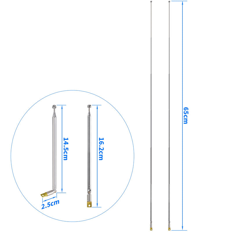 Bingfu 6 Sections Telescopic 65cm AM FM Antenna Portable Radio Antenna Replacement (2-Pack) Compatible with Indoor Portable Radio Home Stereo Receiver AV Audio Video Home Theater Receiver TV Tuner Foldable Telescopic Antenna