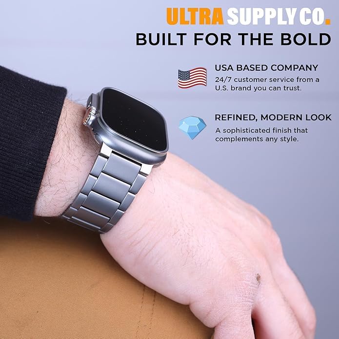 Titanium Band for Apple Watch Ultra 3/2/1 (49mm), DLC Coating | Scratch Resistant Diamond-Like-Carbon Coating, Titanium Bracelet with Magnet Buckle, Color Matching Titanium Natural Titanium | Magnetic Clasp | 22mm