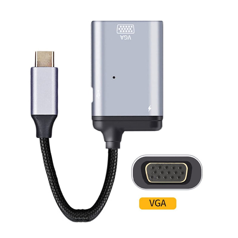 Chenyang CY USB3.1 Type C USB C to VGA RGB Converter HDTV Adapter 60hz 1080P with Type C Female PD Power Port for Tablet Phone Laptop PD+VGA Grey