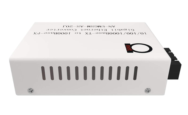Single Mode SC Gigabit Fiber Media Converter to Ethernet RJ45, 20km/12.43mi | 1310nm dual-fiber, built-in SC module - duplex SC cord over OS2 9/125 - copper Cat5e or Cat6, auto-sensing 10/100/1000, LLF