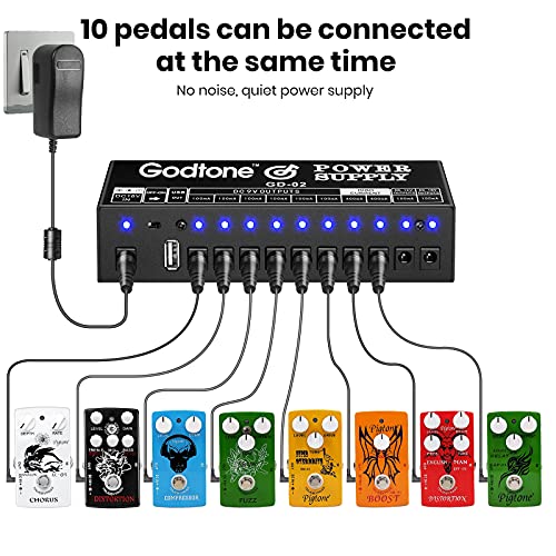 Guitar Pedal Power Supply 10 Way DC Outputs for 9V 12V 18V Effect Pedal with USB(5V2A) Port GD-02 US GD-02 with USB