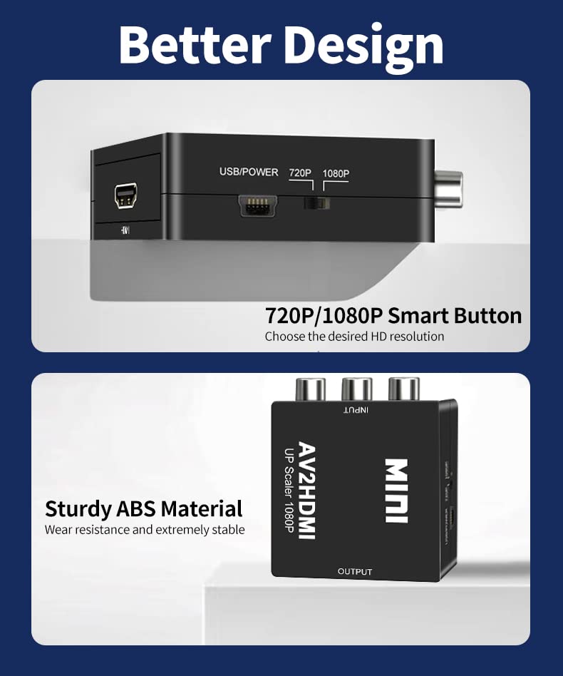 [AUSTRALIA] - RCA to HDMI Converter, RCA to HDMI Adapter, 1080P Mini RCA Composite CVBS AV to HDMI Video Audio Converter Adapter Support PAL/NTSC for N64 Wii PS2 PS3 Xbox VHS - with RCA and HDMI Cable RCA converter with RCA and HDMI cable 