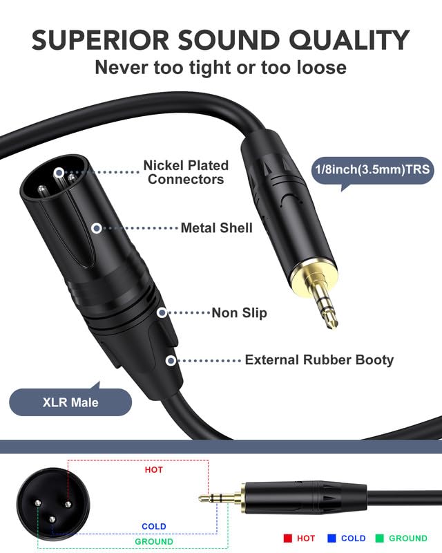 XLR Cables 25 ft XLR to 3.5mm 1/8 inch TRS Mic Cable 3.5mm to XLR Microphone Cable, TRS to XLR Mic Cord Compatible with iPhone, iPod, MP3 Player, Laptop, Recorder and more-25 Feet 25FT (7.6m) xlr to 1/8 (3.5mm) Black