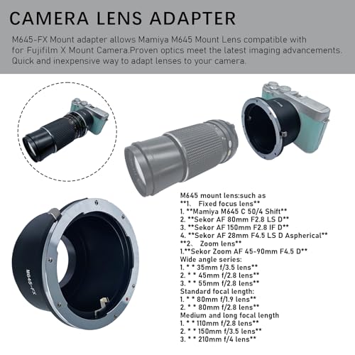 Compatible with M645 (M645) Mount Lenses to FX X Mount Cameras X100, X10,X-S1,X-Pro1,X-E1,XF1,X20,X100S Camera,M645 to FX Lens Adapter for Camera Mamiya 645 to FX Camera Lens adapter