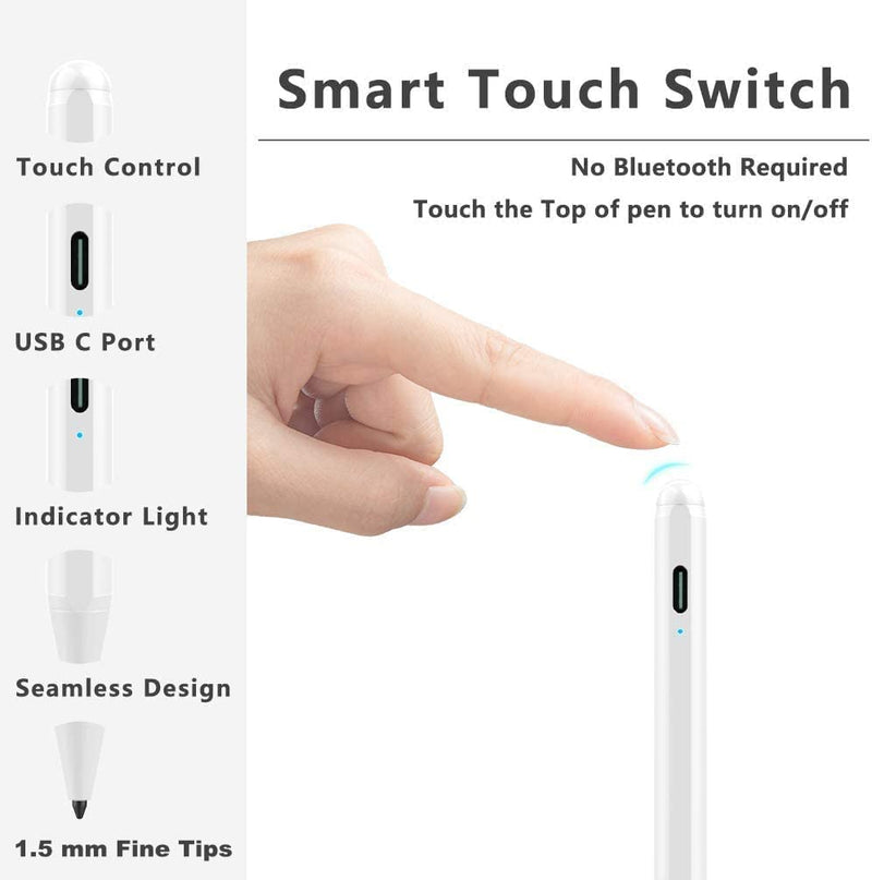 Stylus Pen for iPad with Palm Rejection, XIRON Active Pencil Compatible with (2018-2022) Apple iPad Pro 11 & 12.9 inch, iPad 9th/8th/7th/6th Gen, iPad Air 5th/4th/3rd Gen,iPad Mini 6th/5th Gen A-White