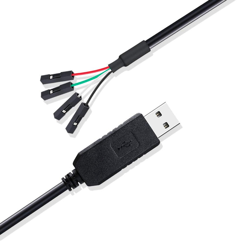DTECH USB to TTL Serial Adapter 3.3V Debug Cable TX RX Signal 4 Pin Female Socket PL2303 Prolific Chip Windows 10 8 7 XP Vista (3ft, Black) 3ft/1m