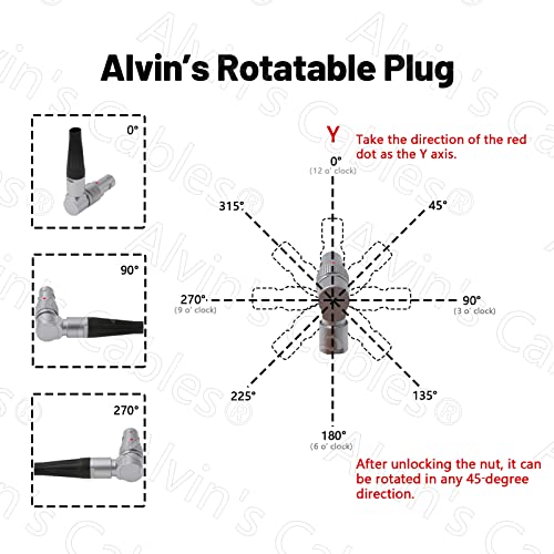 Alvin's Cables Z CAM E2 Flagship Rotatable Right Angle 2 Pin to Straight Lock DC Power Cable for Atomos Ninja V OSEE G7 Monitor Adjustable 90 Degrees 2 Pin Cord for Z CAM E2-S6 E2-F6 E2-F8 Adjustable 2 pin to straight lock DC