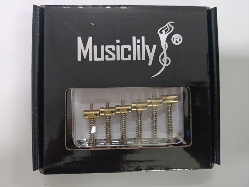 Musiclily Pro 54mm Vintage Telecaster Bridge with Barrel Brass 6-Saddle for Squier and Import Tele Style Electric Guitar, Chrome