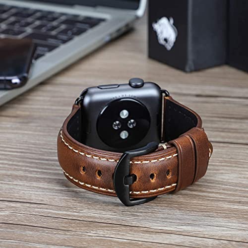 HUAFIY Compatible for apple Watch Band 42mm 44mm45mm49mm men,Top Grain Leather Band Replacement Strap iWatch Series 11/10/9/8/7/6/5/4 3 2 1,Sport, Edition.Ultra 3 2 1