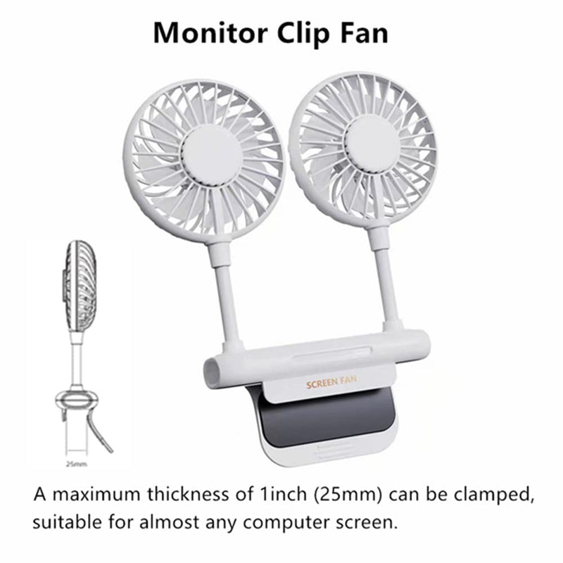 Monitor Fan, THRRLY Screen Fan with 2 Fans, 3 Speeds Desktop Table Cooling Fan with Sturdy Adjustable Clamp, Strong Wind Quiet Small Desk Fan USB Powered Mini USB Fan for Office Laptops, Desktop PC. White