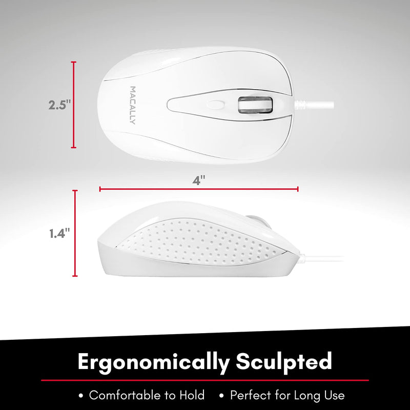 Macally USB Wired Mouse with 3 Button, Scroll Wheel, & 5 Foot Long Cord, USB Mouse for Laptop and Desktop, Computer Mouse Compatible with Apple Macbook Pro / Air, iMac, Mac Mini, & Windows PC (TURBO)