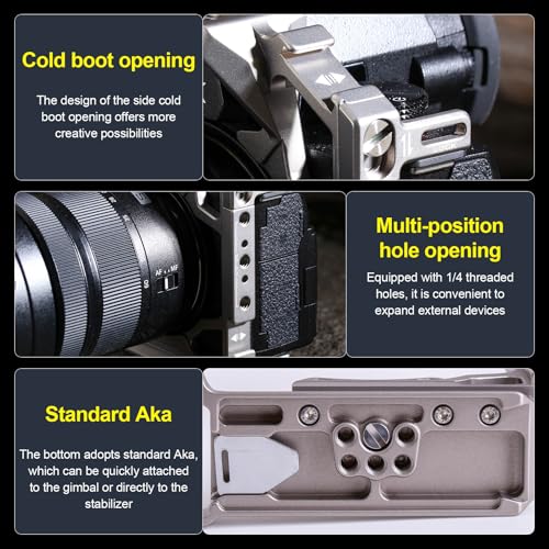 Full Camera Cage for LUMIX S5 II / S5 IIX / G9 II, Modular Rig with Dual Cold Shoes, Arca-Swiss Base & Quick Release for Video, Gimbal & Photography (Titanium) Titanium