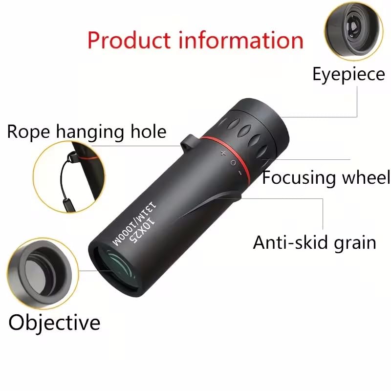 1set 10X25 High-Definition Long-Distance Monocular Telescope, 10X Easy to Store with Storage Case and Lanyard, for Hiking, Camping, Outdoor Adventures, Black
