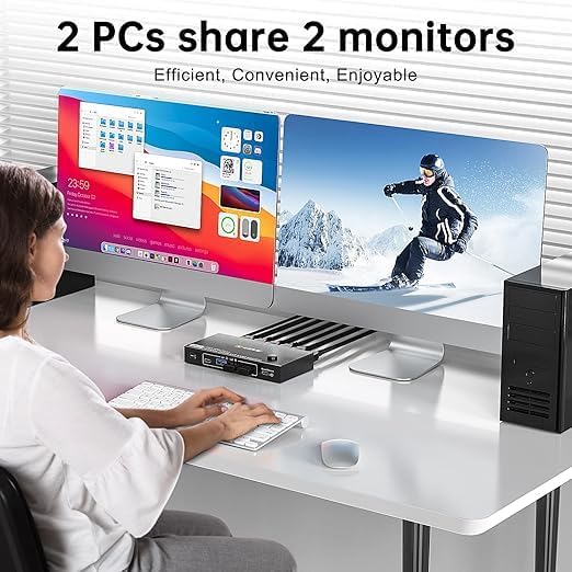 Displayport KVM Switch 2 Monitors 2 Computers 4K@60Hz,Camgeet USB3.0 Dual Monitor KVM Switches Displayport with 4 USB 3.0 Port for USB Device,Wired Remote and 2 Cable Included black 16 cm DP MST 2 Monitor 2 PC