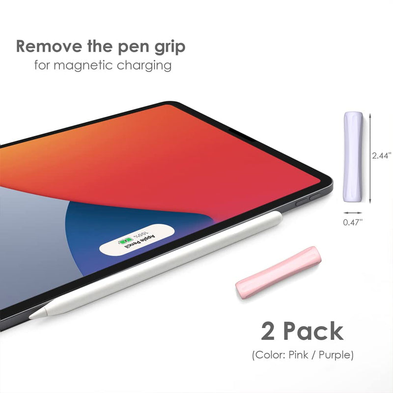 ProElife 2-Pack Ergonomics Grip Holder Anti-Rolling Protective Sleeve Cover for Apple Pencil 2nd & 1st Gen 2022-2018 iPad Pro 12.9'' 11''/Air 10.9'' Stylus Accessory Kits (Pink/Purple) Pink/Purple