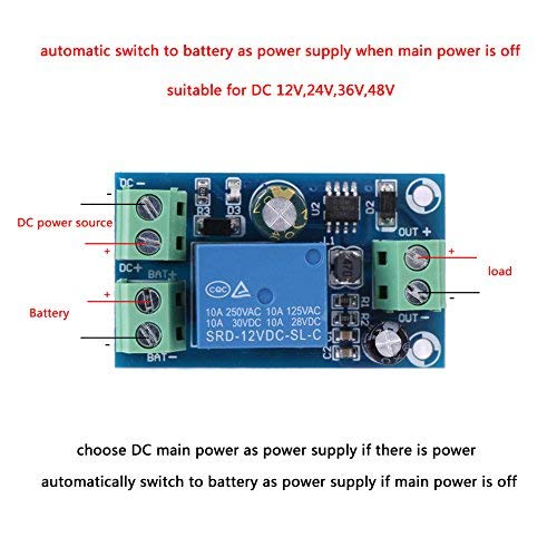 Yinhing Power Supply Controller, DC Power/Battery Switch DC 12V 24V 36V 48V 10A Power Supply Battery Controller Emergency Automatic Switch Module