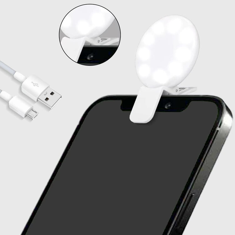 Mini Ring Light for Phone, Starkik Rechargeable Cell Phone Selfie Light Clip On for iPhone, Laptop, Make up, Portable Phone Light (White) mini ring light M