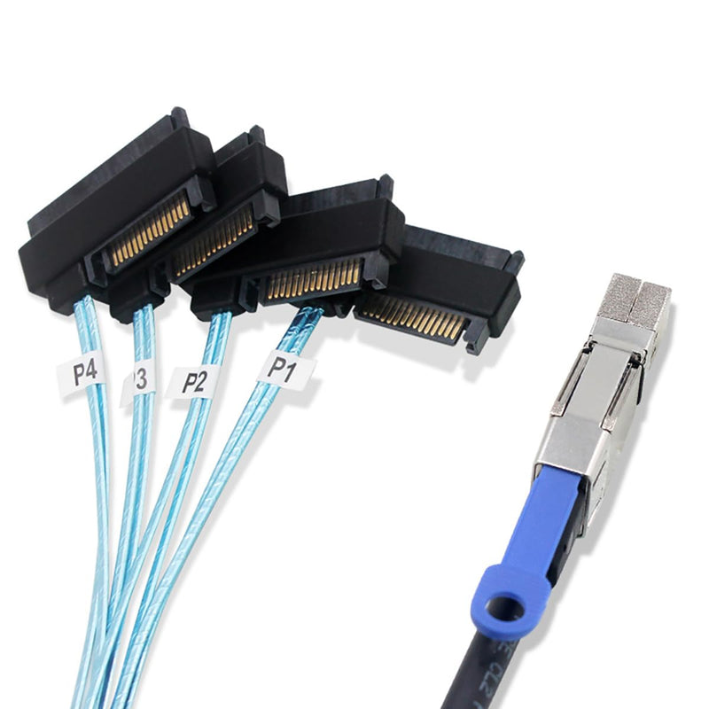 Compatible with Mini SAS HD SFF-8644 — to SFF-8482 29P 2-in-1 SATA Hard Drive Data Cable, 28AWG Copper, 12G High-Speed Harness (3M/118.11in) 3M/118.11in