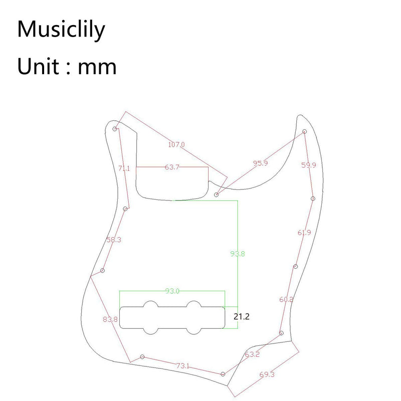 Musiclily 10 Hole J Bass Pickguard for Fender American/Mexican Made Standard Jazz Bass, 4Ply Red Tortoise