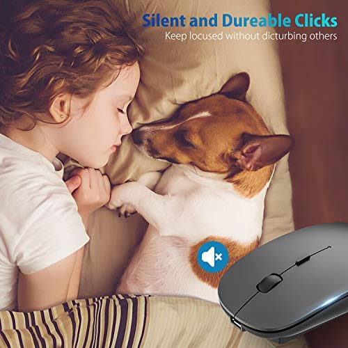OKIMO Rechargeable Wireless Mouse, 2.4Ghz Silent Computer Office Portable Slim Optical Mouse with USB Receiver Type-C, 3-Level Adjustable DPI for Laptop, Computer, MacBook, Notebook, PC (Black)