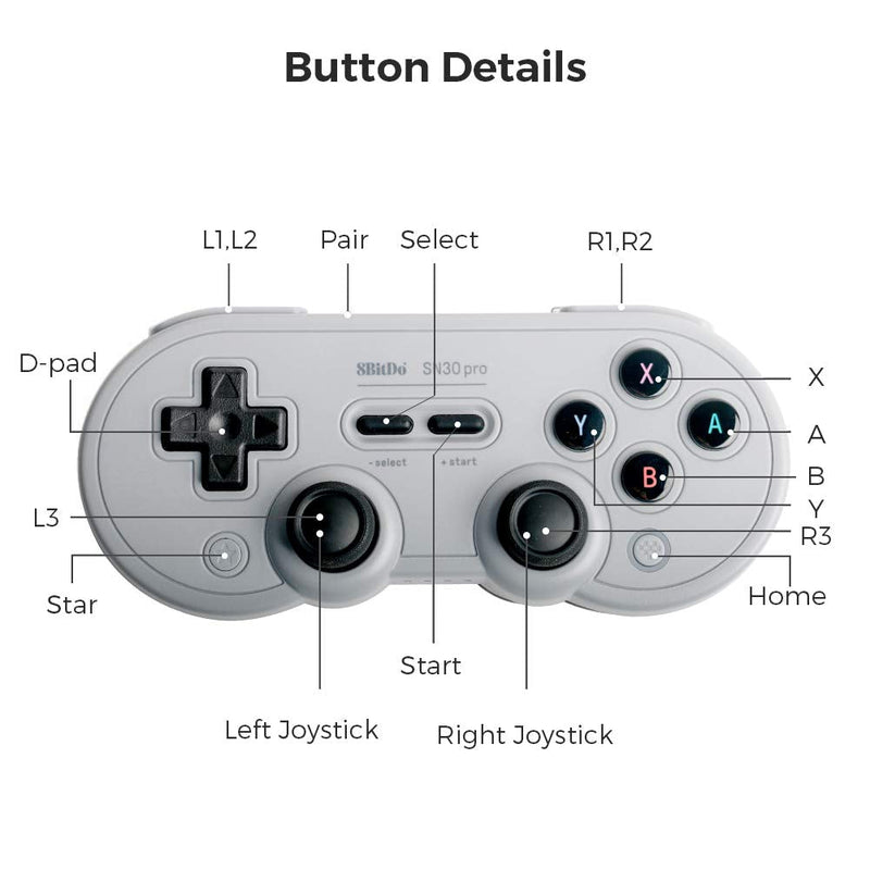 8Bitdo SN30 Pro Wireless Bluetooth Controller with Joysticks Rumble Vibration USB-C Cable Gamepad Compatible with Switch,Windows, Mac OS, Android, Steam (Gray Edition)