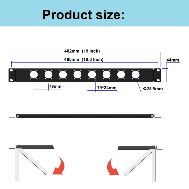 1U Hinged Rack Panel 8D XLR HDMI Audio Rack Mount Panel for 19 inches Rack Mount (1U8D)