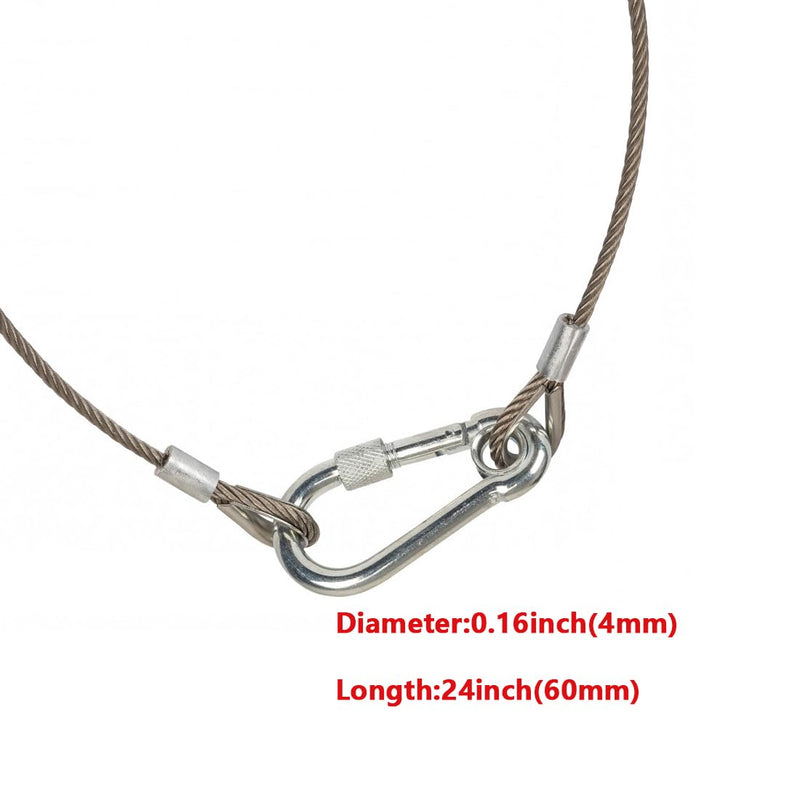 Sarknoah. 0.16″(4mm) Diameter,Longth 24″(60mm) Stage Lighting Stainless Steel Safety Cable With Carabiner Lock Hook. Heavy Duty Fall Protection for Stage Lights, DJ Equipment (1102LB Load),5Packs. Diameter:0.16Inch / Longth：24Inch 