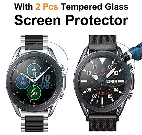 valkit Compatible with Galaxy Watch 5/4 40mm 44mm/Galaxy Watch Pro 5 45mm/Galaxy Watch 3 41mm Band for Women Men, 2 Pack 20mm Stainless Steel Metal Bands for Samsung Galaxy Watch 42mm,Sliver/Black
