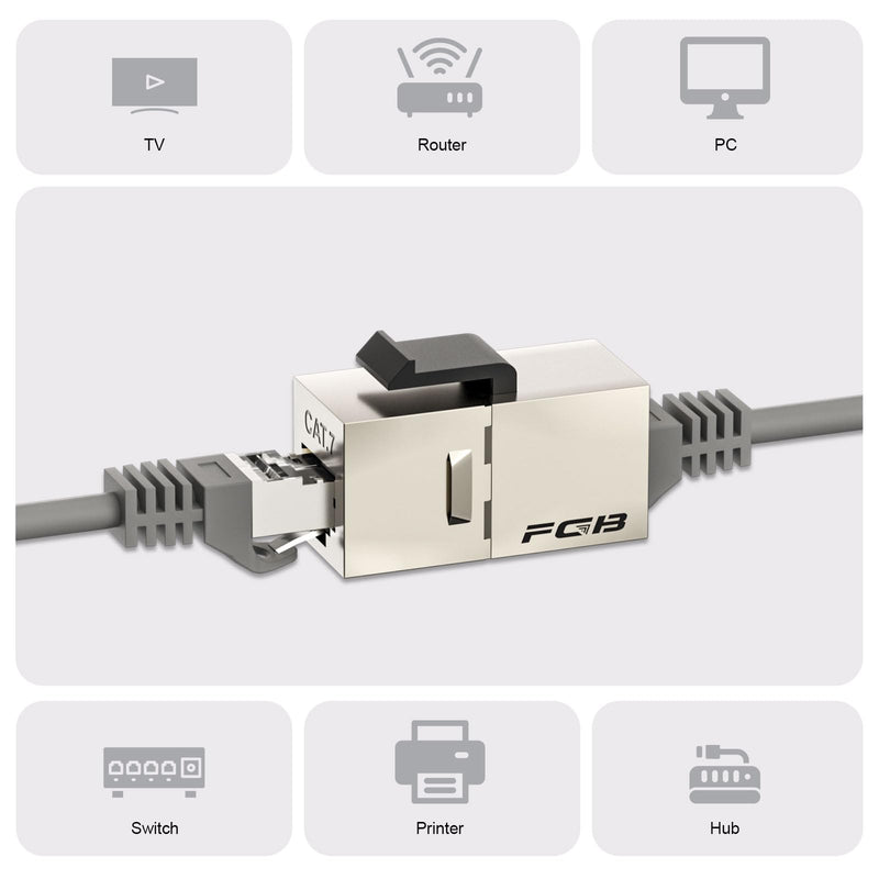 FGB 10Gbps Cat7 Keystone Module RJ45 Shielded Coupling Socket Network Patch Panel Keystone Ethernet Coupling Network Connector (Pack of 5, Silver) Pack of 5
