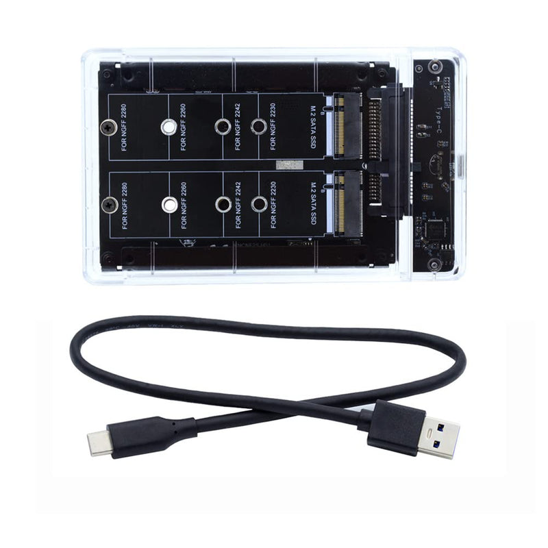 xiwai Dual NGFF B+M-Key M.2 SSD Card JOBD Raid0 Span Bridge to USB3.0 Type-C USB-C 2.5inch SATA Combo Enclosure NGFF+NGFF to USBC