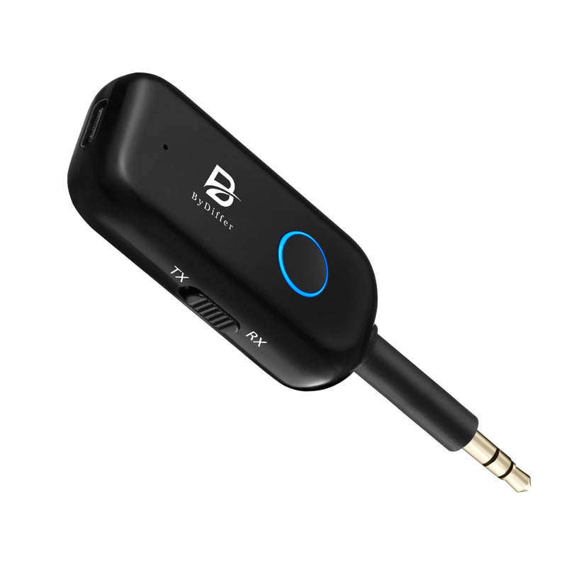 [AUSTRALIA] - Bluetooth 5.2 Audio Transmitter Receiver for TV to 2 Headphones, ByDiffer Wireless Dual Link 3.5mm Jack AptX Low Latency Aux Bluetooth Adapter for Car, Airplane, Gym, PC (Black) Black 